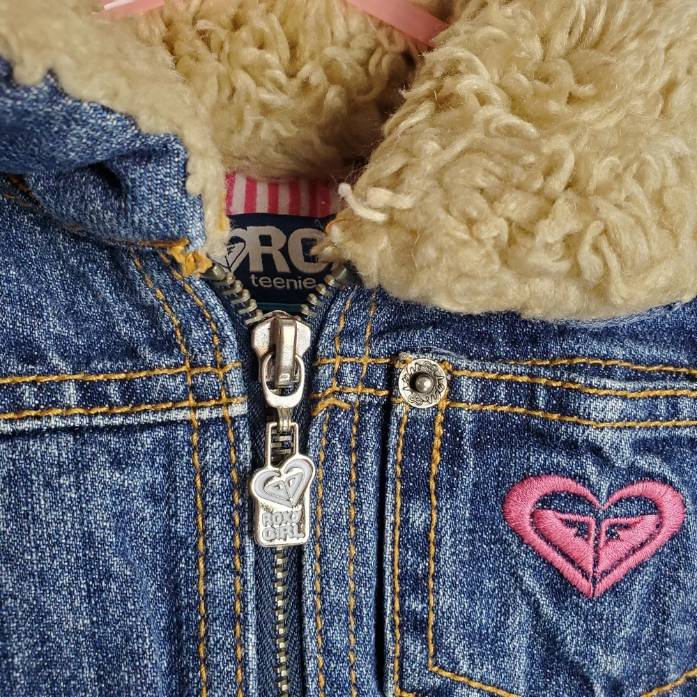 Roxy Girls Blue Denim Jean Jacket with Cream Sherpa Trim